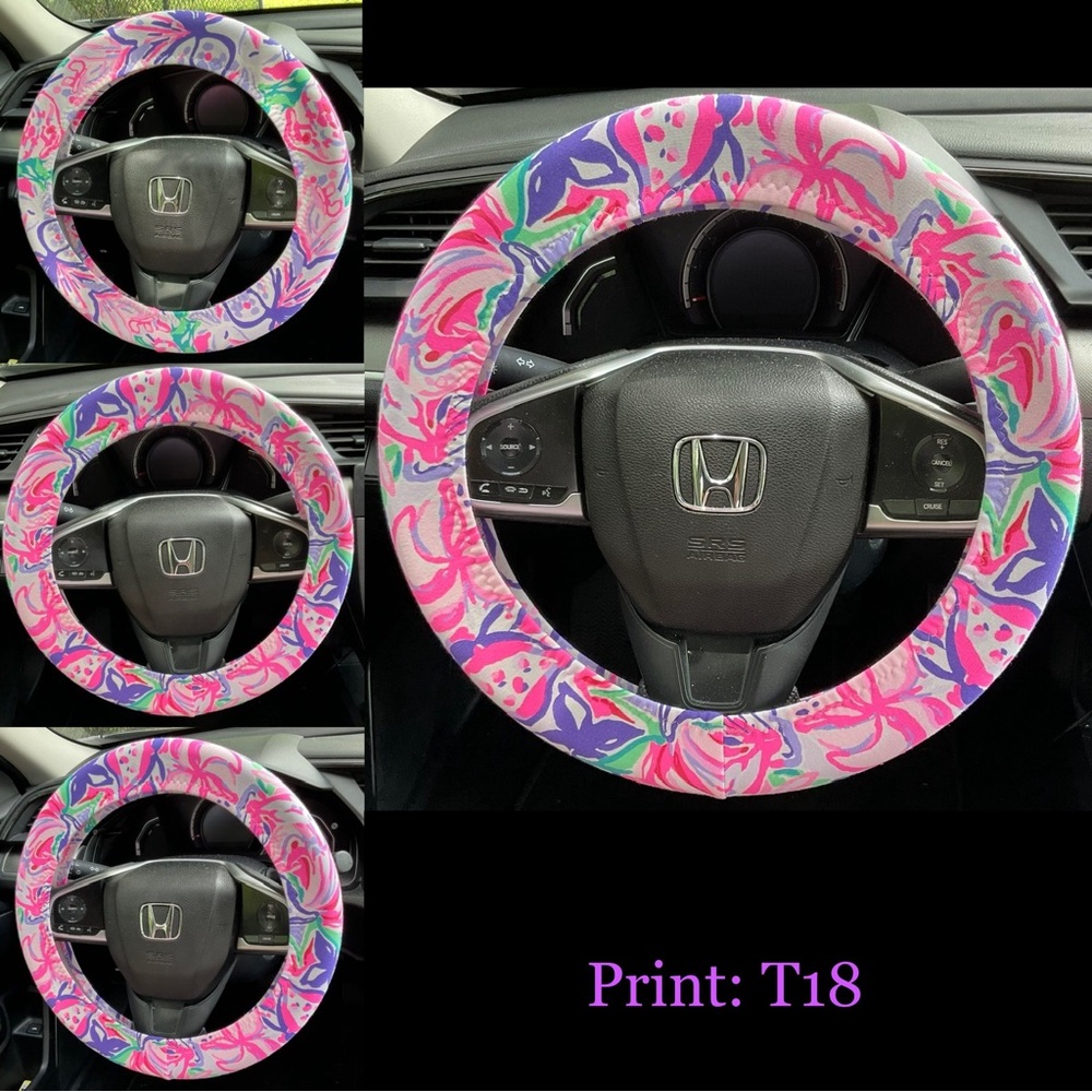 Lilly Pink and Purple Print Steering Wheel Cover